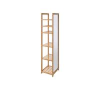 Scaffale a Colonna con Specchio per Bagno - Scaffale con 5 Mensole e Specchio per Camera, in Bambù, 35x35x168cm, Beige