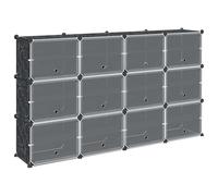 Scaffale a cubo con 12 scomparti e porte, colore nero, PP, organizer | Armadio modulare a 24 scomparti, resistente all'umidità, facile installazione, salvaspazio, utilizzo universale