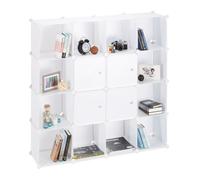 Relaxdays Scaffale Componibilie in Plastica, 16 Scomparti, con Ante Sistema a Incastro, 127 x 127 x 31,5 cm, Bianco