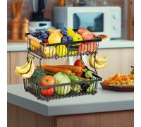 Scaffale a più livelli portatile in ferro per cesto di frutta a 2 livelli