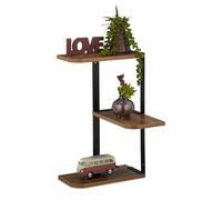 Relaxdays Scaffale da Parete ad Angolo, 3 Ripiani a Zigzag, Mensola a Muro, 42, 5x26,5 cm, MDF Metallo, Marrone Nero, Ferro, 1 pz