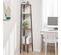 Scaffale Angolare 4 Livelli Marrone Scuro Nero 45,5x31,5x150cm - Rustic Corner Shelf with 4 Tier Storage Space, Sturdy Steel Frame & Wood Shelves for Living Room, Bedroom, Office, Max Load 40kg