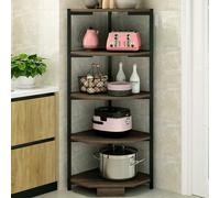 BAKAJI Scaffale Angolare 5 Ripiani Struttura in Metallo Piani in Legno Libreria Scaffalatura ad Angolo Multiuso Mobiletto Cucina Bagno Dimensione 40 x 40 x 120 cm design Moderno industriale (Nero)