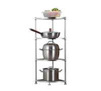 Scaffale angolare a 4 ripiani, in acciaio inox, per cucina, bagno, soggiorno, espositore salvaspazio