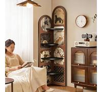 Scaffale angolare a 4 ripiani, libreria a forma di L, organizer in legno con design sinuoso, mobile contenitore alto e autoportante per angolo, ideale per soggiorno ecamera da letto(D)