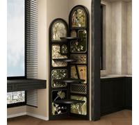 Scaffale angolare a 4 ripiani, libreria a forma di L, organizer in legno con design sinuoso, mobile contenitore alto e autoportante per angolo, ideale per soggiorno ecamera da letto(B)