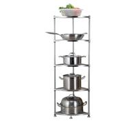 Scaffale angolare a 5 ripiani, in acciaio inox, per cucina, bagno e soggiorno, salvaspazio