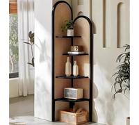 Scaffale angolare a ventaglio a 4 Livelli, Intreccio in Legno e Rattan, espositore Alto salvaspazio per l'arredamento della casa, Elegante libreria angolare, Versatile Organizer angolare