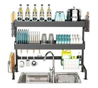 Scaffale angolare espandibile per scolapiatti a 3 livelli sopra il lavello, con cesto appeso, salvaspazio, in acciaio antiruggine, facile da installare, per uso domestico e in cucina (54 cm)