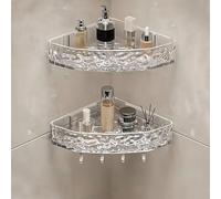 Scaffale angolare impermeabile a 2 ripiani, elegante organizer salvaspazio per bagno e cucina, versatile unità portaoggetti ad angolo, ideale per piccoli spazi e soluzioni di arredamento per la casa