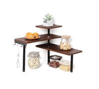 Scaffale Angolare in Bambù 3 Ripiani con Ganci Portaoggetti