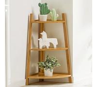 Scaffale angolare in bambù, libreria a 3/4 ripiani in legno e supporto per piante, scala aperta per soggiorno, camera da letto, ufficio, cucina