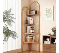 Scaffale angolare in Rattan a 4 Ripiani, libreria Boho e Contenitore espositivo, Organizer Indipendente per la casa, Camera da Letto, Soggiorno, Ufficio, 17,3" x17,3 x66,9 (Cachi)