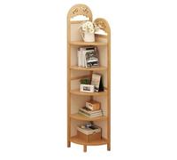 Scaffale angolare in Rattan a 5 Ripiani - Libreria Indipendente in bambù e Legno, portavasi in Stile Boho per Soggiorno, Organizer Decorativo salvaspazio, Mobile Multifunzionale per la casa