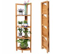 Scaffale Angolare Legno di Bambù Pieghevole 4 Ripiani 27x27 H 120 cm Legno Natur