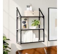 Scaffale angolare per pareti, 3 scomparti, grigio, 60 x 21 x 78,5 cm, materiale in legno per cornici, articoli decorativi, barattoli per spezie