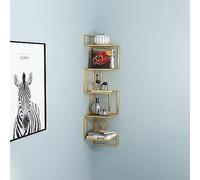Scaffale angolare sospeso in metallo dorato a 5 ripiani, montaggio a parete, per libri e decorazioni, elegante scaffale aperto per casa e ufficio