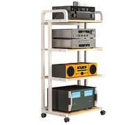 Scaffale AV rack - Armadio multimediale a 3/4/5 ripiani, per casa, ufficio, teatro, elegante supporto AV (bianco e teak, 50 x 40 x 81 cm)