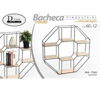 SCAFFALE BACHECA DA PARETE METALLO PORTAOGGETTI 7 MENSOLE RIPIANI LEGNO 601260