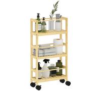 Scaffale Bagno a 3 Livelli 36x15x73 cm con Ruote in Legno di Bambù