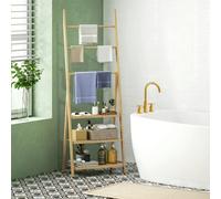Scaffale Bagno con Porta Asciugamani, Mobile Bagno a 3 Ripiani con 3 Barre Portasciugamani Autoportante e Pieghevole, Legno di Bambù Description:Migliora la capacità del tuo bagno con il portasciugama