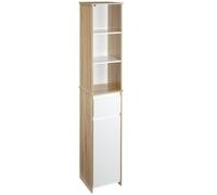 Scaffale Bagno Salvaspazio In Legno, Mobiletto A Colonna Con Ripiani, Armadietto E Cassetto, Bianco, 32.6x30x171.2cm