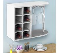 Scaffale Bar Cantinetta Vino Parete Legno Cantina 8 Posti + Porta Calici Bianco