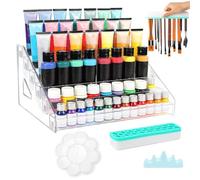 Scaffale colorato Acrilico - Supporto Organizer per Bottiglie di Colore con portapennelli, scaffale Trasparente | Set di scaffali acrilici per Modelli, pigmenti e pennelli, Organizer per