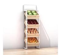 Scaffale commerciale per frutta e verdura, grande capacità, con cestini in legno per la rabbia e l'organizzazione della cucina, ideale per la spesa e i mercati degli agricoltori