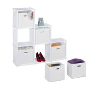Relaxdays Scaffale Componibile a Scala, 6 Cubi, 6 Box, Acciaio, TNT, Sistema Modulare ad Incastro, 110x108x31cm, Bianco