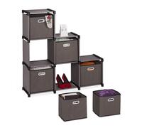 Relaxdays Scaffale Componibile a Scala, 6 Cubi Contenitori, Acciaio e TNT, Sistema ad Incastro, 110x108x31cm, Grigio, Tessuto Non Tessuto