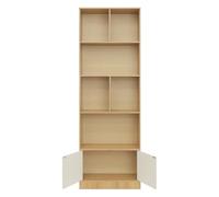 Scaffale con ante, 60 x 23 x 178 cm, scaffale aperto con 6 scomparti aperti e 1 scomparto chiuso (2 ante magnetiche), stabile libreria, scaffale portaoggetti per soggiorno (colore legno + bianco)