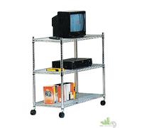 SCAFFALE CON RUOTE ROTELLE ACCIAIO 3 PIANI 36X61X83H CARRELLO TV UFFICIO ARREDO