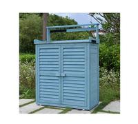 Scaffale creativo per esterni Armadio da giardino in legno massello di grande capacità con design a gancio Salvaspazio, sicuro e durevole Adatto per una vasta gamma di applicazioni (blu, 87 x 45 x 120