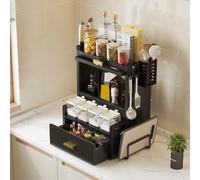 Scaffale Credenza Organizer Portaspezie con Vetrinetta e Cassetto Metallo Nero
