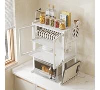 Scaffale Credenza Porta Microonde con Vetrinetta in Metallo Bianco 57x37x76cm