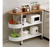 Scaffale Cucina a 3 Ripiani, Mobile Carrello for Microonde con 2 Cestelli in Rete Rimovibili for Ristorante, Soggiorno, Studio, Garage, Magazzino