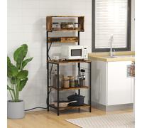 Scaffale Cucina con Multipresa, Ripiani e Ganci Stile Industriale, 60x42x153cm, Marrone