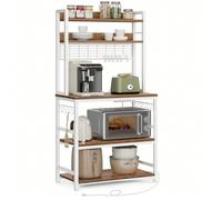 Scaffale Cucina con Multipresa, Scaffale per Microonde, Mobile Cucina, con Pannello a Rete Metallica, 14 Ganci, 40 x 80 x 170 cm, Noce Medio e Bianco [Scaffale da cucina con multipresa] La ciabatta el