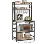 Scaffale Cucina con Multipresa, Scaffale per Microonde, Mobile Cucina, con Pannello a Rete Metallica, 14 Ganci, 40 x 80 x 170 cm, Marrone Vintage e Nero/Greige e Nero/Grigio Antracite e Nero Inchiostr