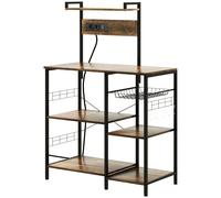 Scaffale Cucina con Multopresa 90x42x130 cm in Legno e Acciaio Marrone Rustico