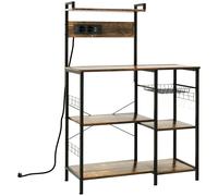 Scaffale Cucina Multipresa Per Microonde Con Ripiani E Cestino A Rete, 90x42x130cm, Marrone