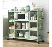 Scaffale Cucina Scaffale per Microonde Ripiani Regolabili in Acciaio al Carbonio Cestelli in Rete Estraibili e Pulegge Possono Essere Commutati a Piacimento Adatti per Cucina e Soggiorno(Green,120*30*