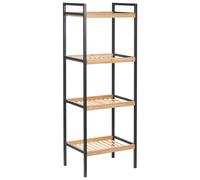 Scaffale da bagno a 4 ripiani con struttura in acciaio nero e bambù marrone chia