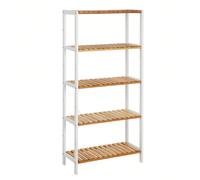 Scaffale da Bagno e da Cucina in bambù, con 5 Ripiani Regolabili in 9 Altezze, Scaffalatura Portaoggetti per Soggiorno, Corridoio, 60 x 26 x 130 cm, Bianco e Legno Uno scaffale in bambù di cui innamor