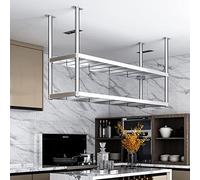 Scaffale da cucina a 2 ripiani, scaffale da soffitto per microonde, pentole, padelle e utensili, espositore da parete per casa e ristoranti