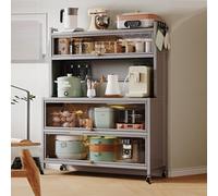 Scaffale da cucina a 5 ripiani con contenitore e ruote, per forno a microonde, pentole e padelle, 100 cm, colore: grigio