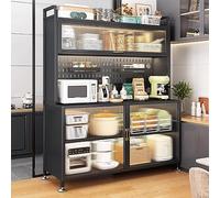 Scaffale da cucina a 5 ripiani con porta pieghevole e accessori per pannello forato, grandi ripiani in metallo per garage, dispensa, casa e cucina, soluzione ideale