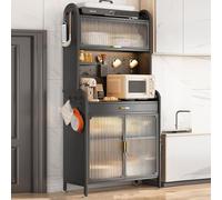 Scaffale da cucina a 5 ripiani con ripiani regolabili con porta trasparente armadio dispensa elegante grigio per cucina, sala da pranzo e decorazioni per la casa