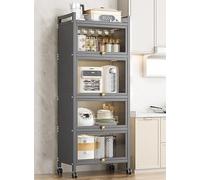 Scaffale da cucina a 5 ripiani con ruote, supporto per microonde, struttura in metallo, con ruote bloccabili, porta visibile per organizzare posate, pentole e ciotole